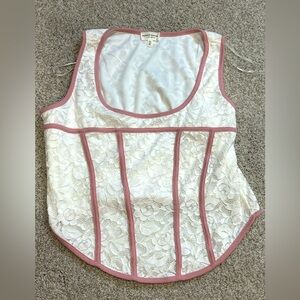 Lace Corset Top NWT White Pink 1X Elegant